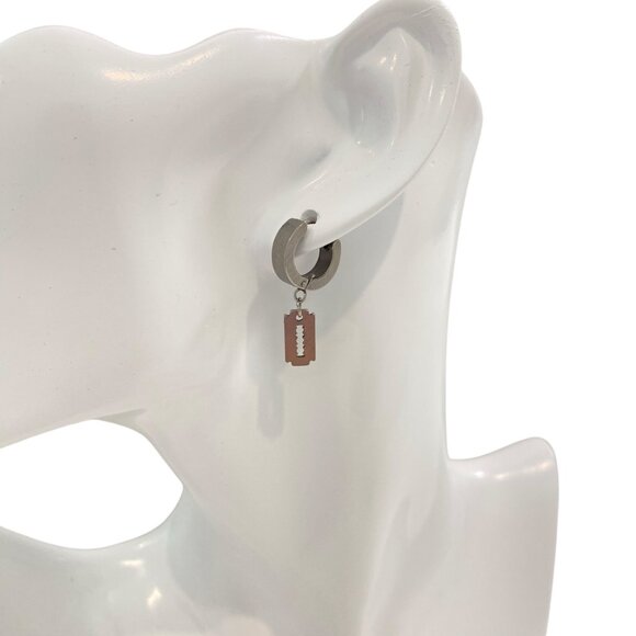 Stainless Steel Hoop Earrings With Razor Blade Charm Unisex Jewelry Hypoallergen - Picture 2 of 12